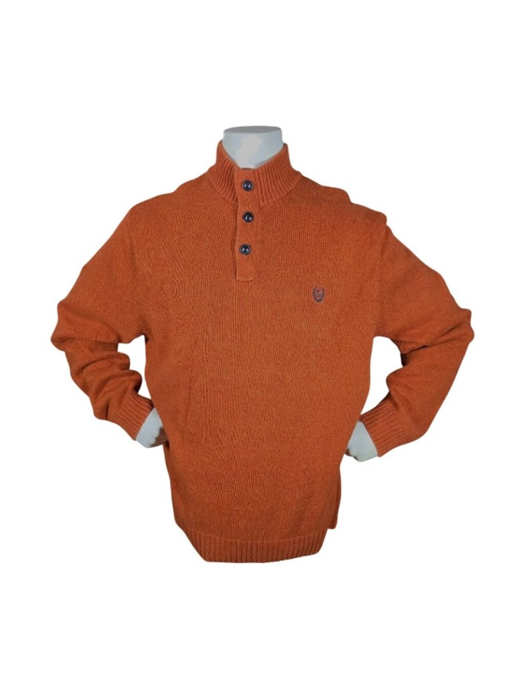 Chaps Mens XXL Orange Tight Knit Mock Neck Pullover Sweater Suede Elbow Patches